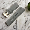Grey 34 * 24mm Bell & Ross strap with silver buckle. Sourced by StrapMeister