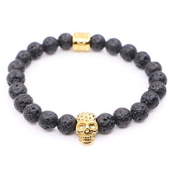 Lava Stone Beads with Stainless steel Skull Charms Bracelets - StrapMeister
