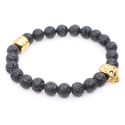 Lava Stone Beads with Stainless steel Skull Charms Bracelets - StrapMeister