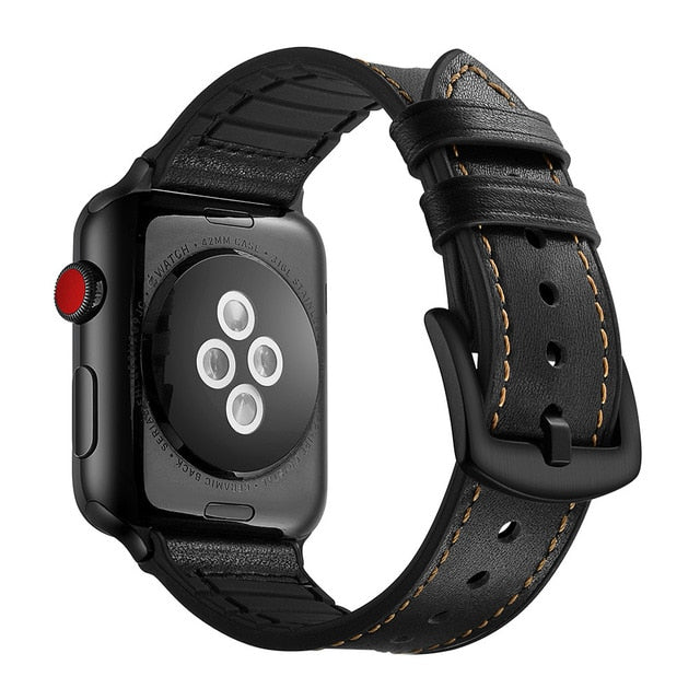 Apple watch leather strap with silicone base. - StrapMeister