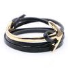 Half curve Anchor black leather bracelet - StrapMeister