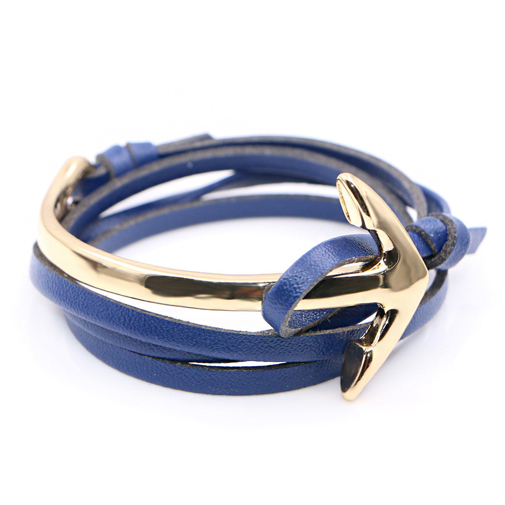 Half curve Anchor blue leather bracelet - StrapMeister