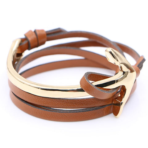 Half curve Anchor brown leather bracelet - StrapMeister