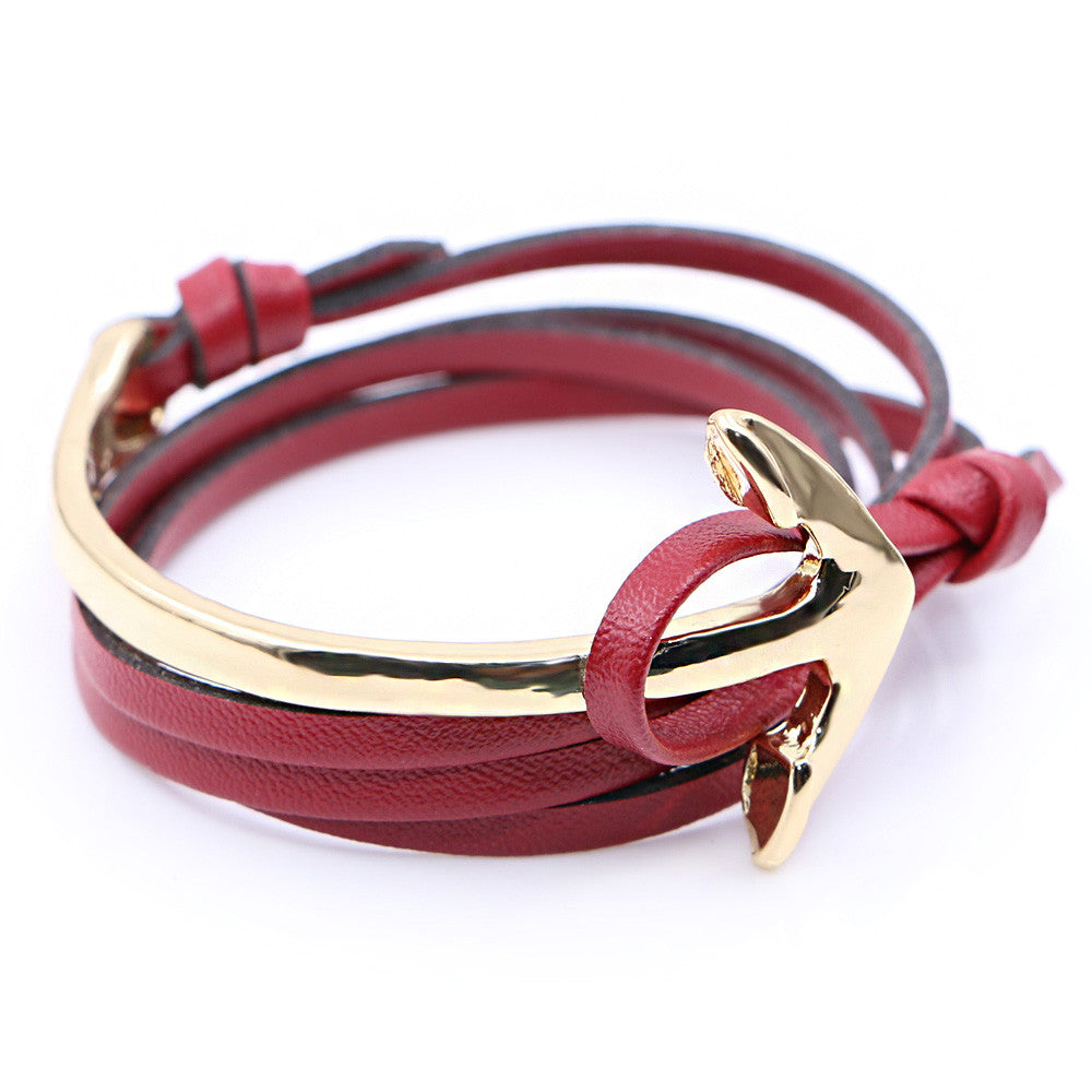Half curve Anchor red leather bracelet - StrapMeister